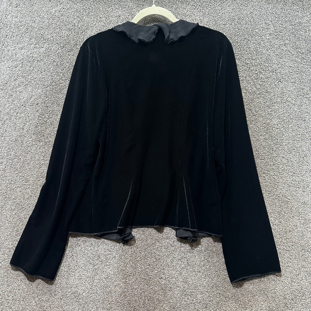 Boston Proper Cardigan Jacket Women Large Black Velvet Ruffle Open Front Sweater - Picture 2 of 6